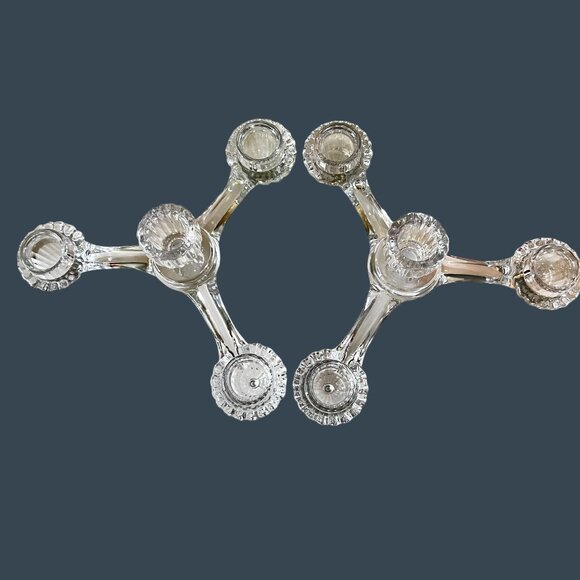 EAPG Cambridge Elegant Glass 3-Arms 4 Candles Holder Set Of 2 Centerpiece Stack - Picture 2 of 8